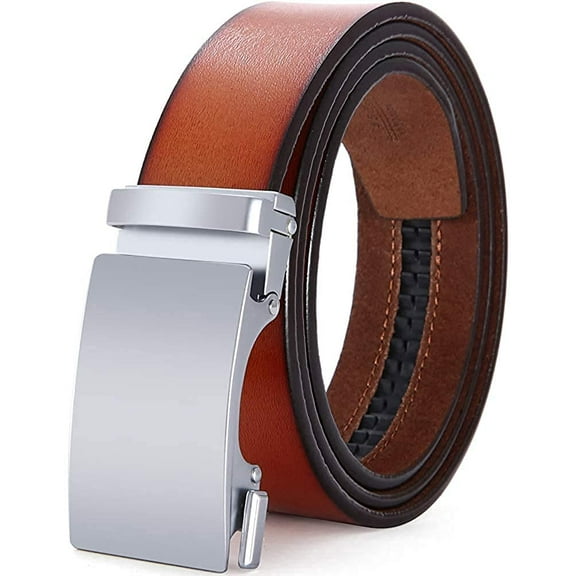Men's Belt Genuine Leather Ratchet Belt for Men with Slide Buckle,Trim to Fit width 3.5cm 1 3/8 inch