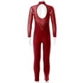thumbnail image 4 of YiZYiF Girls Juniors Shiny Rhinestone Dance Jumpsuit Full Body Mesh Sleeve Gymnastics Bodysuit Burgundy 12, 4 of 7