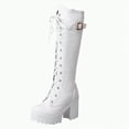 thumbnail image 4 of Splozh Knee High Boots Women's Combat Riding Platform Knee High Boots Lace Up Fall Lug Sole Motorcycle Boots with Inside Zipper White,US 8, 4 of 4
