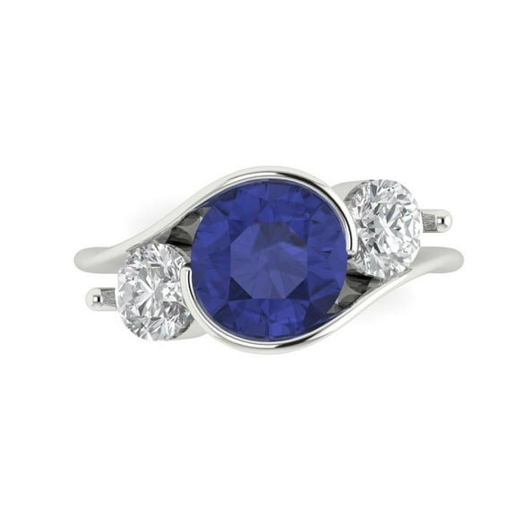 Three-Stone Engagement Ring for Women - 3.5ct Simulated Tanzanite in 18K White Gold Promise Ring