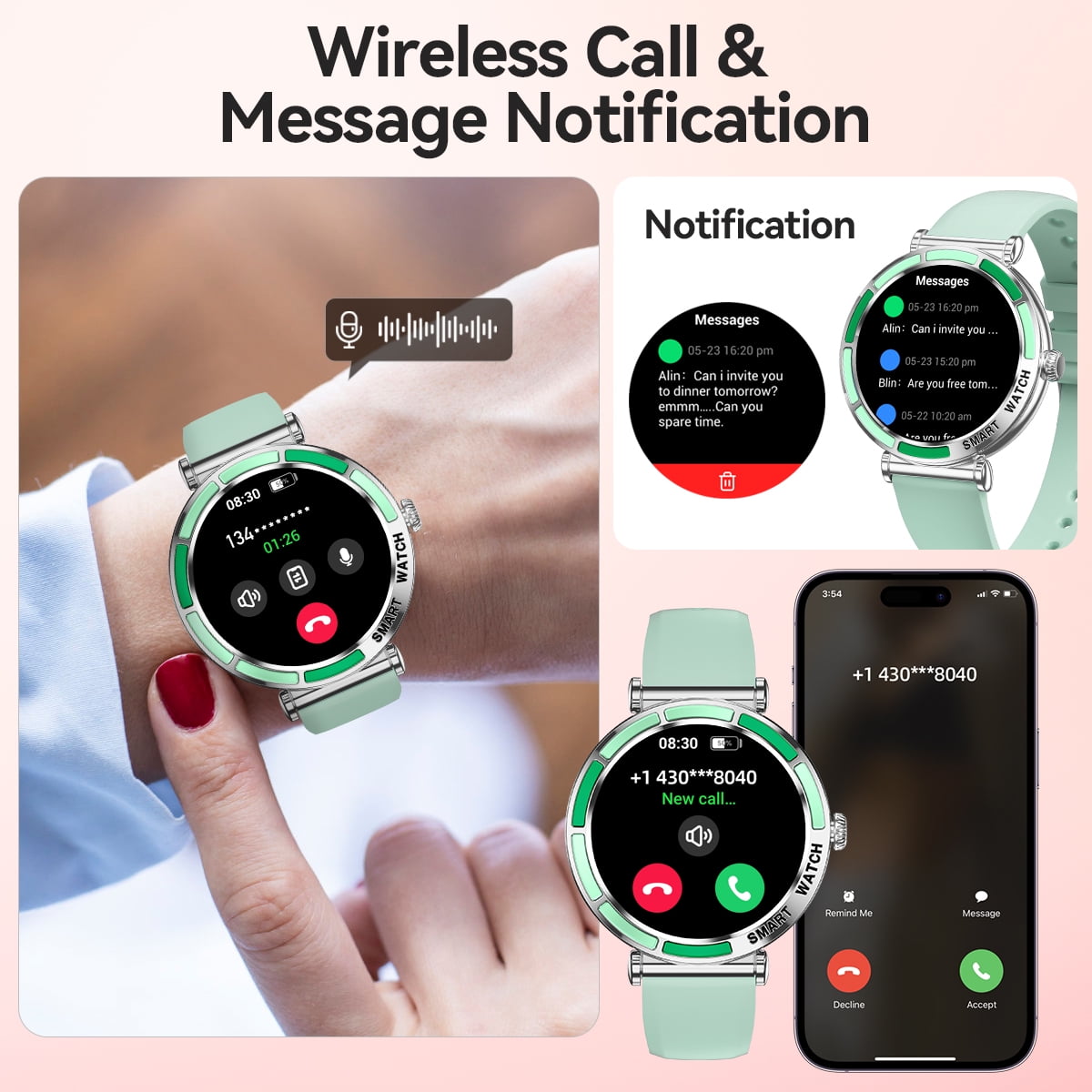 Smart Watch Bluetooth Call(Answer/Make Calls) 100+ Sports Modes Fitness Watch Message Reminder IP67 Waterproof Smartwatch Women