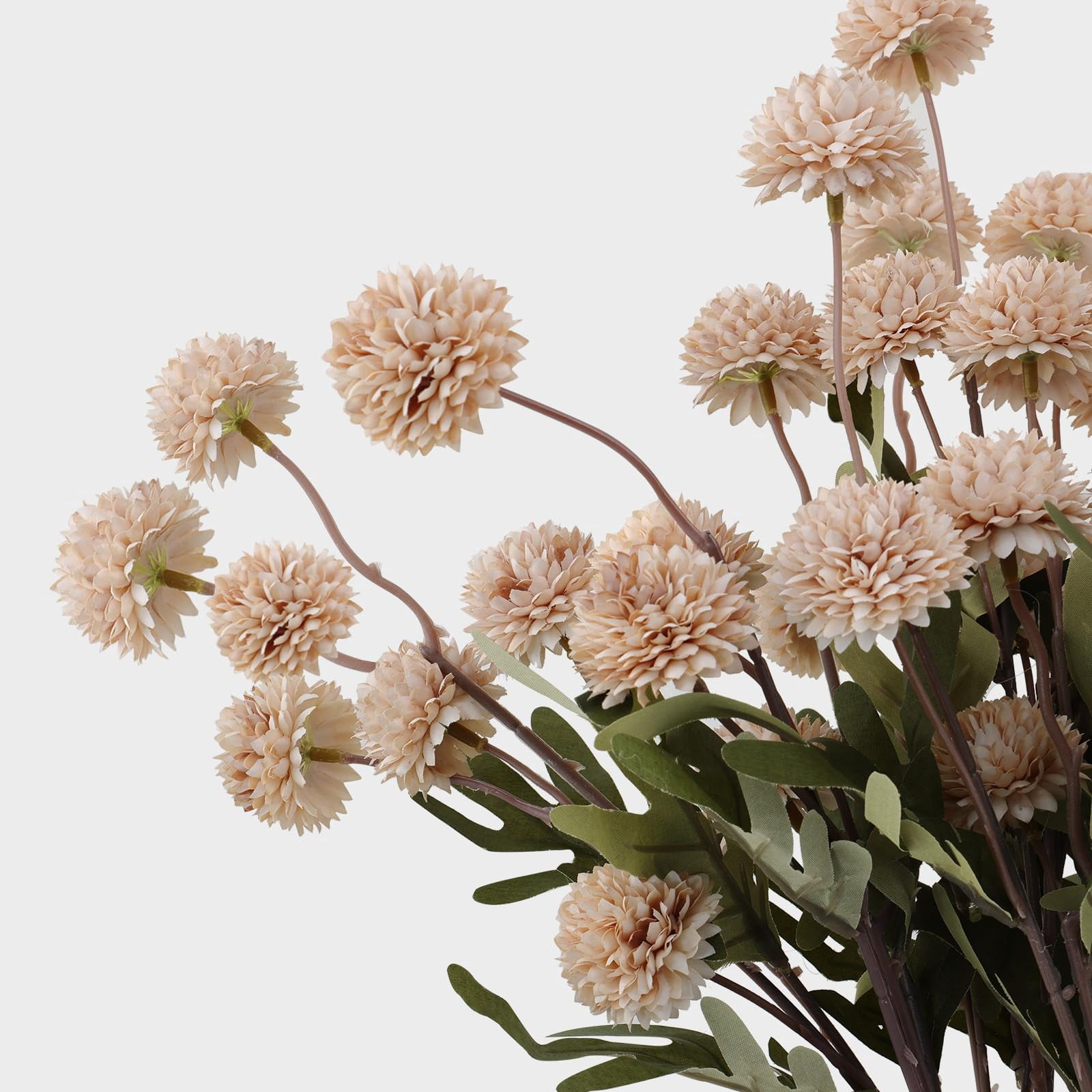 Trianu 6Pcs Artificial Silk Pompon Mum Flowers, Fake Small Chrysanthemums with Stems for DIY Bouquet Centerpieces Wedding Fillers Arrangements Shower Decorations, Beige