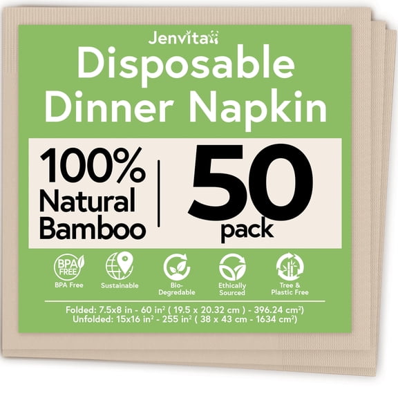 Jenvita Bamboo Entertain Party Napkins Disposable, 3-Ply 50 Pack
