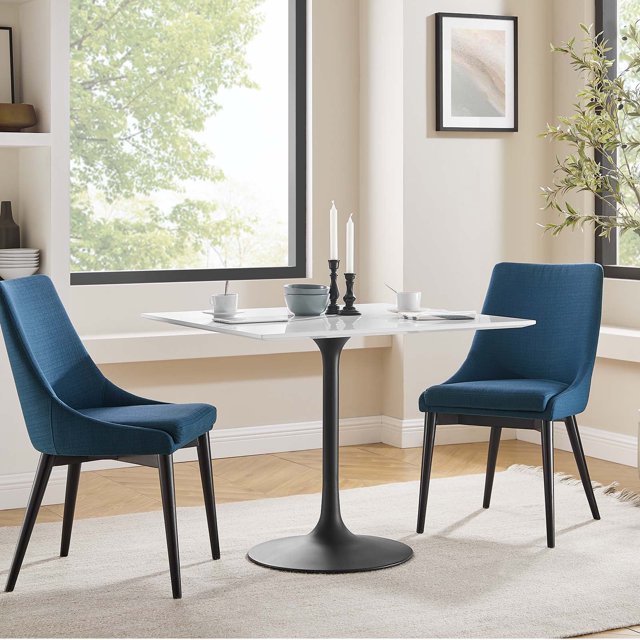 Modway Lippa 36" Square Wood Top Dining Table in Black White