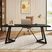 70.86-Inch Large Computer Desk, Modern Executive Desk Black Office Desk Workstation with Metal Frame