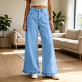thumbnail image 3 of Juesizh Wide Leg Jeans for Women Plus Size Solid Color Caual Jeans Button Zipper Waist Ruffle Hem Long Denim Pants, S-3XL, 3 of 9