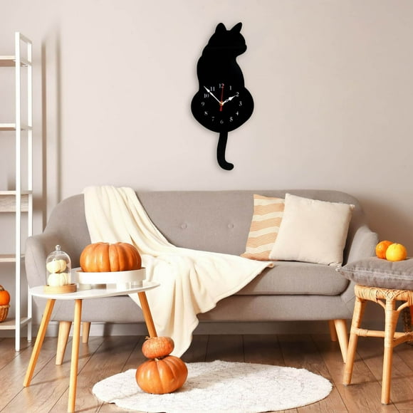 Stylish Minimalist Cat Wall Clock Featuring Unique Moving Tail Mechanism Silent Non-Ticking Battery Powered Decorative Timepiece For And Interiors