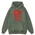 thumbnail image 3 of Sudadera con capucha vintage desgastada con estampado de dragón rojo personalizado para hombre, jersey holgado a la moda, 100 % algodón, ropa de hip hop, 3 of 5