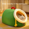 thumbnail image 2 of 2025 Warm Cat Bed for Winter, Portable Pet Bed with Handle, Green Soft Plush Dog Cat House for All Seasons, 2 of 5