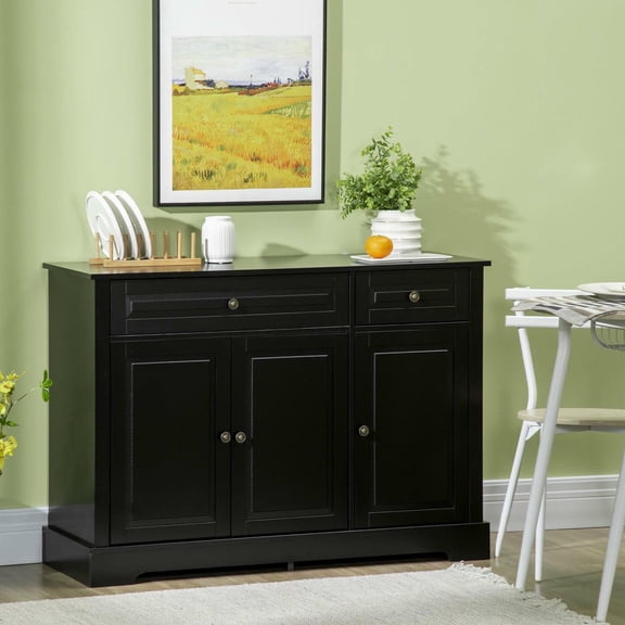 Resenkos Modern Sideboard Buffet with Two Drawers and Adjustable Shelves, A Sleek Accent and Storage Cabinet Perfect for Your Entryway, Black