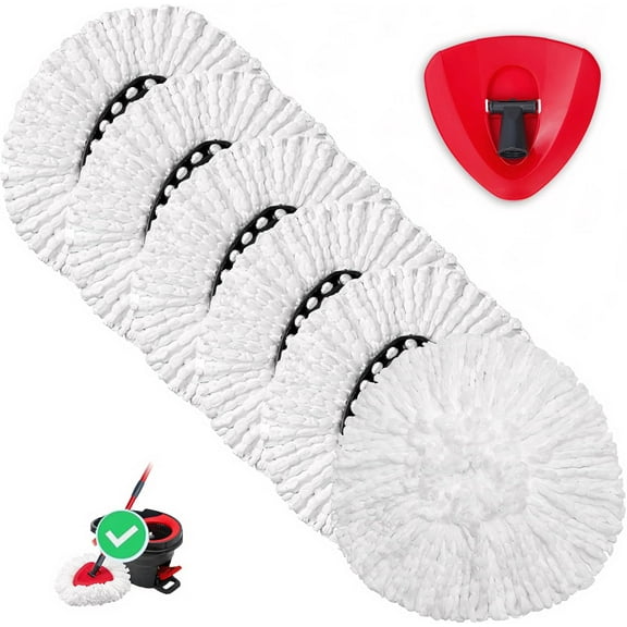 6 Pack Spin Mop Replacements Head Compatible for EasyWring 1-Tank System,Reusable Mop Heads Refills, Microfiber Mop Replace Head Refills,Included Mop Base (Not Fit 2-Tank)