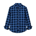 thumbnail image 5 of Ghalytn Women Buffalo Plaid Button Down Shirt Lapel Collar Roll Up Long Sleeve Curved Hem Casual Blouse, 5 of 9