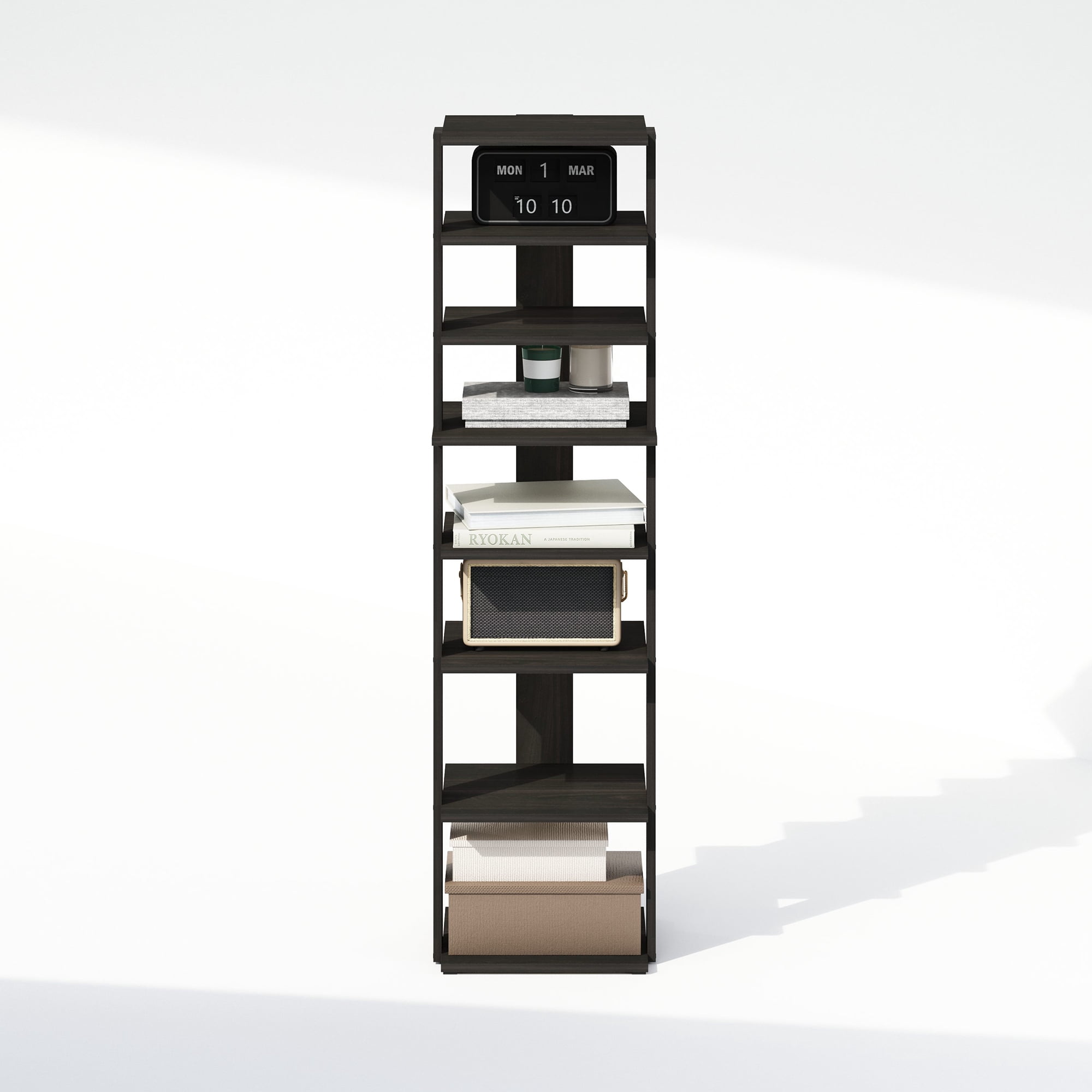 Furinno Compact 8-Tier Vertical Space Saving Free Standing Corner Shelf, Display Rack, Espresso