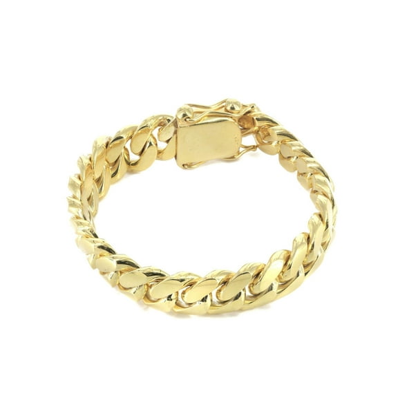 Solid Womens Miami Cuban Link Bracelet 10K/14K Yellow Gold
