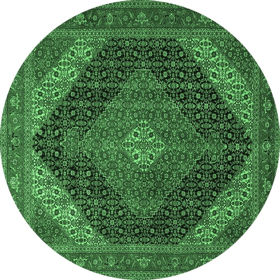 Ahgly Company Indoor Round Medallion Emerald Green Traditional Area Rugs, 6' Round