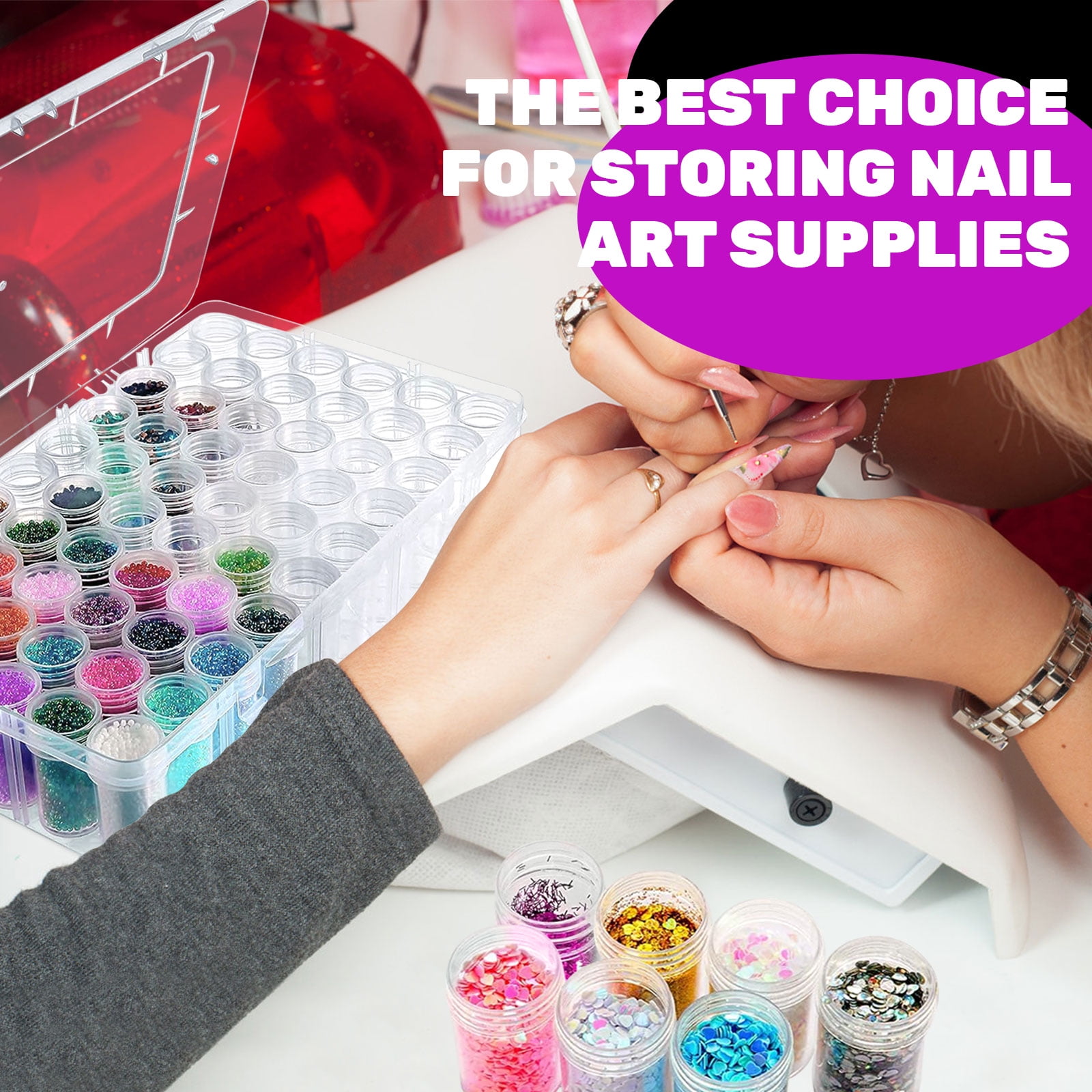 2 Pack 60 Grids Diamond Painting Storage Containers with Label Stickers, Clear Bead Storage Containers Box, Diamond Art Organizer Case for Drill Jewelry Craft Dots DIY Accessories