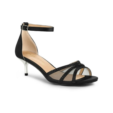 

Unique Bargains Women s Rhinestone Mesh Kitten Heels Sandals