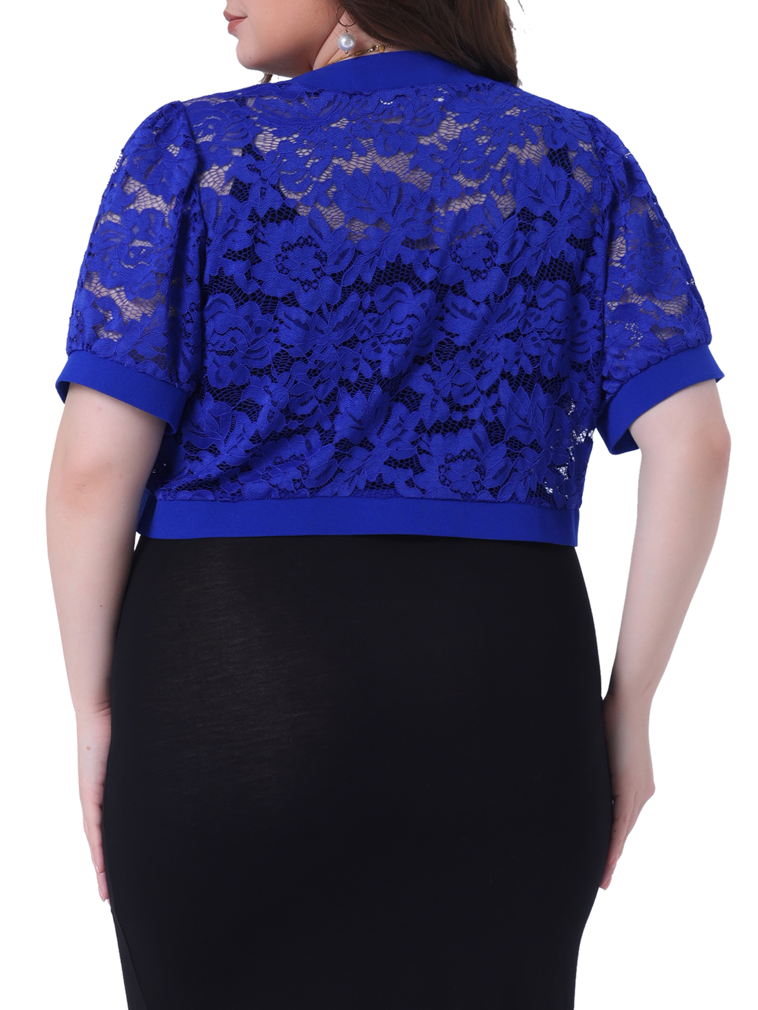 DARING DIVA Plus Size Bolero Short Sleeve Lace Shrug Cardigan 2X Royal Blue