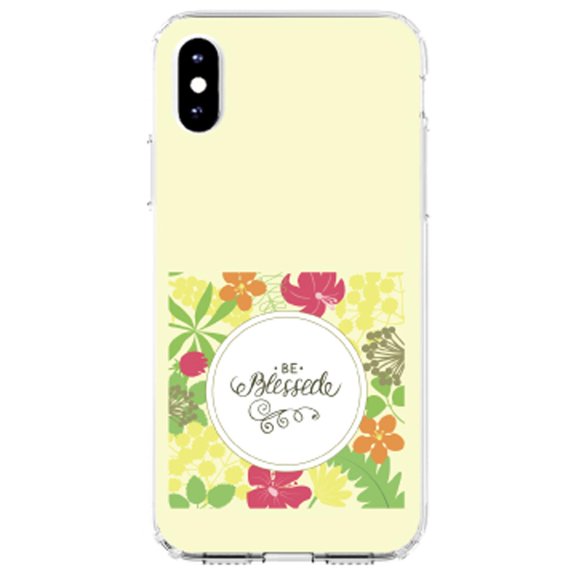 DistinctInk Clear Shockproof Hybrid Case for iPhone X / XS (5.8" Screen) - TPU Bumper, Acrylic Back, Tempered Glass Screen Protector - Be Blessed - Floral Pattern Yellow