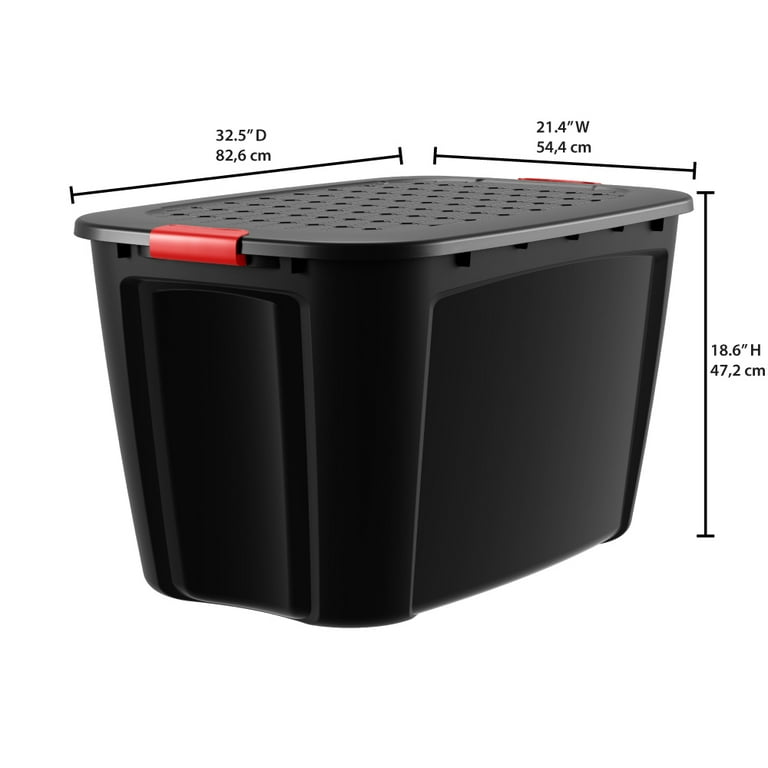 Hyper Tough 12 Gallon Snap Lid Stackable Plastic Storage Bin Container,  Black with Red Lid 