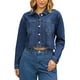 thumbnail image 1 of Chaqueta de mezclilla recortada de manga larga con dobladillo deshilachado para mujer INSPIRE CHIC L Azul oscuro, 1 of 5