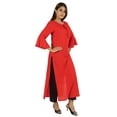 thumbnail image 2 of Moomaya Solid Rayon Kurta For Women bell Sleeve Drawstring Neck Long Ethnic Kurti, 2 of 6