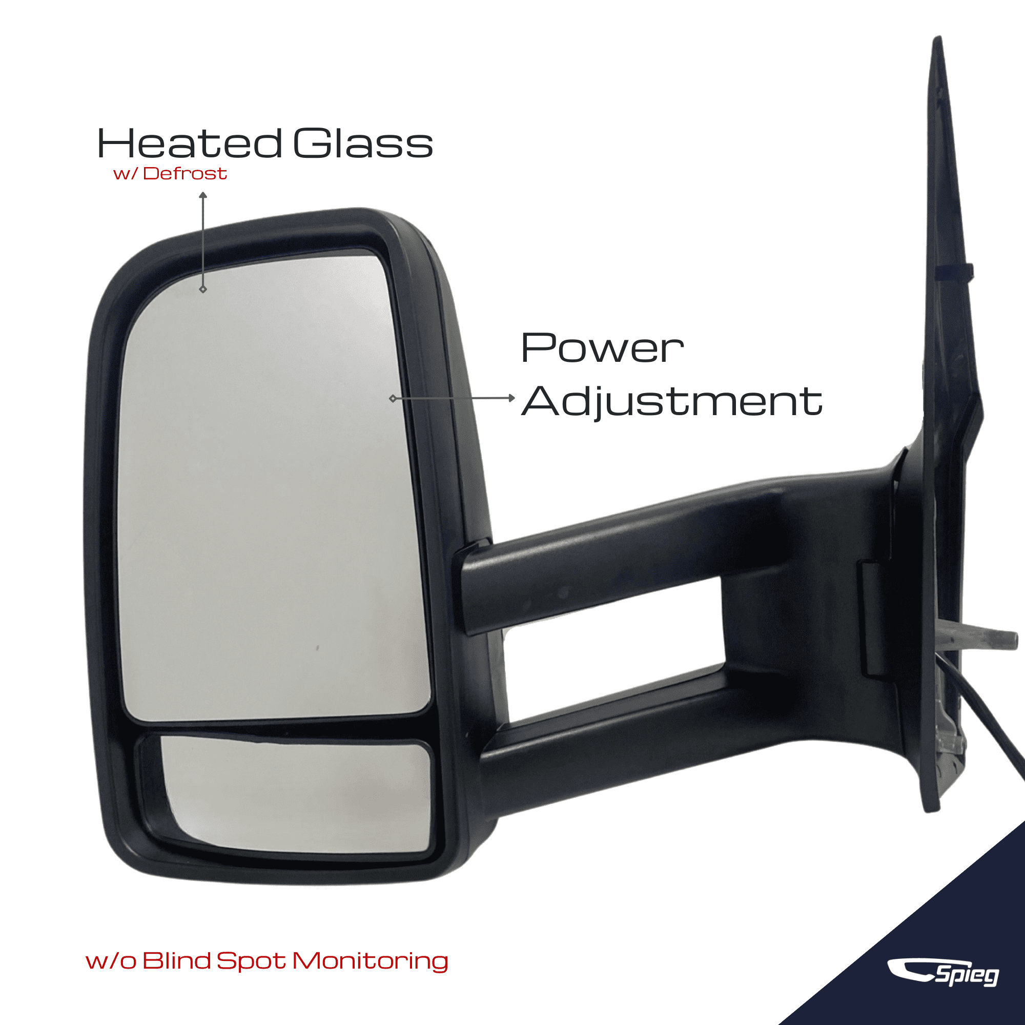 Spieg CH1320380 Long Arm Driver Side Mirror for 2007 - 2018 Dodge Mercedes Freightliner Sprinter | Left Side View Mirror Assembly Power Adj Heated Manual Folding Turn Signal Light | Textured 6 Pins