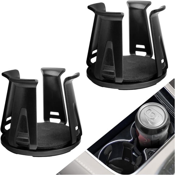 2-Pack Car Cup Holder Liners — 2026 Upgraded Model: Adaptive-Arm Car Cup Holder Inserts. An Essential Self-Adhesive Accessory for Securing Water Bottles and Beverages. (Black, Set of 2)
