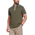 thumbnail image 4 of INSPIRE CHIC Men's Contrast Trim Short Sleeve Three-Button Closure Knitted Polo Shirts L Olive Green, 4 of 5