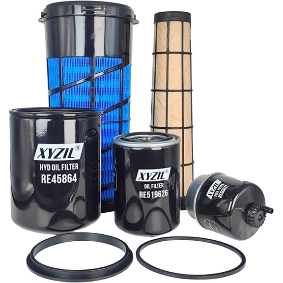 XYZIL Service Filter Kit Compatible with John Deere 5045E 5055E 5065E 5075E Tractor w/ T2 & IT4 Engine RE282286 RE282287 RE60021 RE519626 RE45864 Primary Secondary Air Fuel Hydraulic Oil Filter