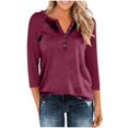 thumbnail image 2 of Women 3/4 Sleeve V Neck Button Down Shirt Business Casual Cotton Dressy Blouse Summer Office Outfit 2025, 2 of 7