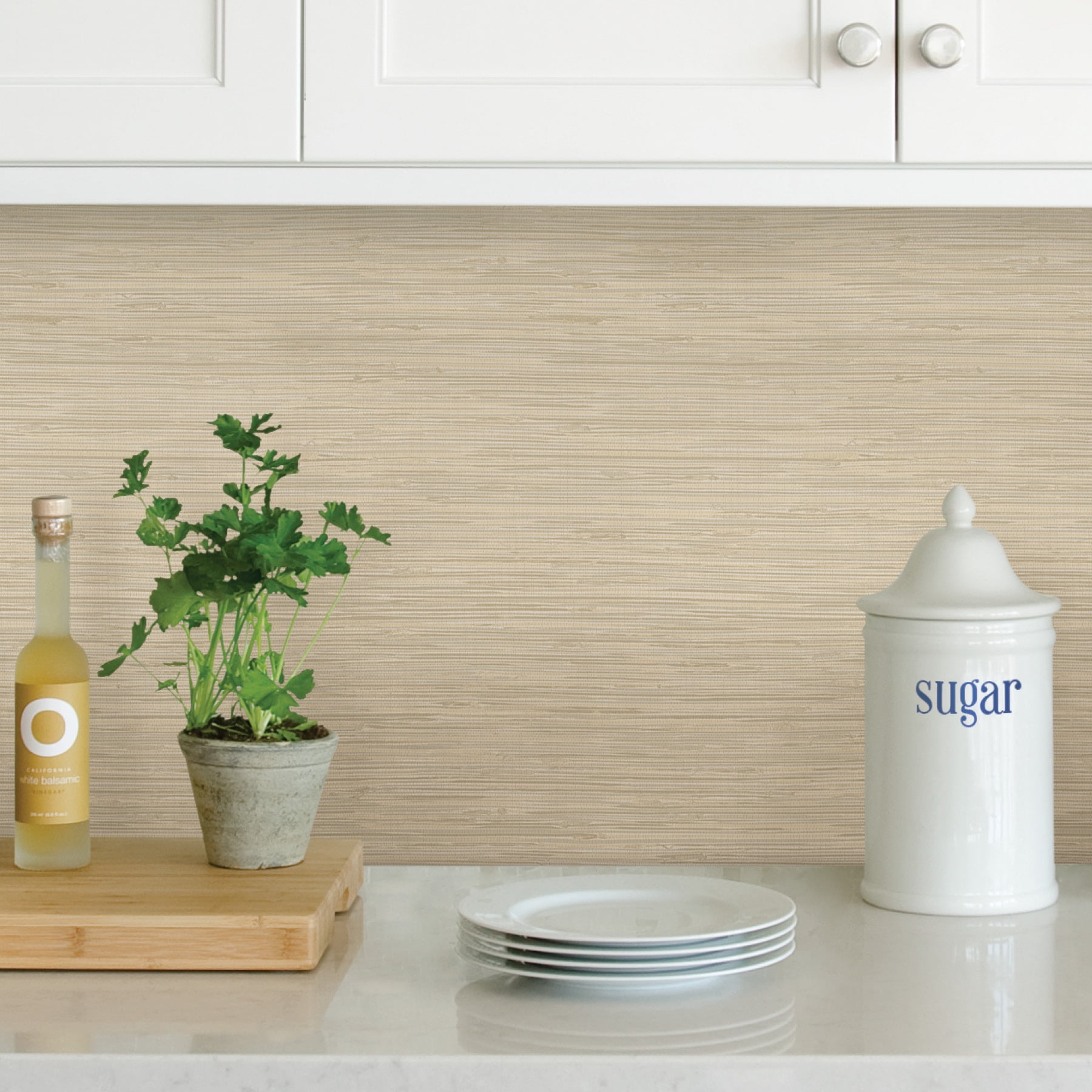 NuWallpaper Tibetan Grasscloth Off-White Vinyl Peel And Stick Wallpaper, 216-in by 20.5-in, 30.75 Sq. ft. 1 count