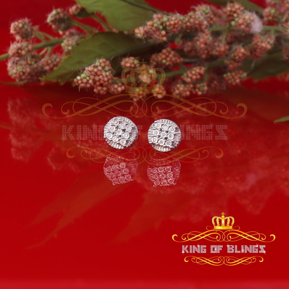 King of Bling's 0.10ct Diamond 925 Sterling Silver White For Men's & Women's Stud Round Earring
