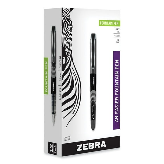 Zebra 48310 Fine 0.6 mm Fountain Pen - Black Ink, Black/Gray Barrel (1 Dozen)