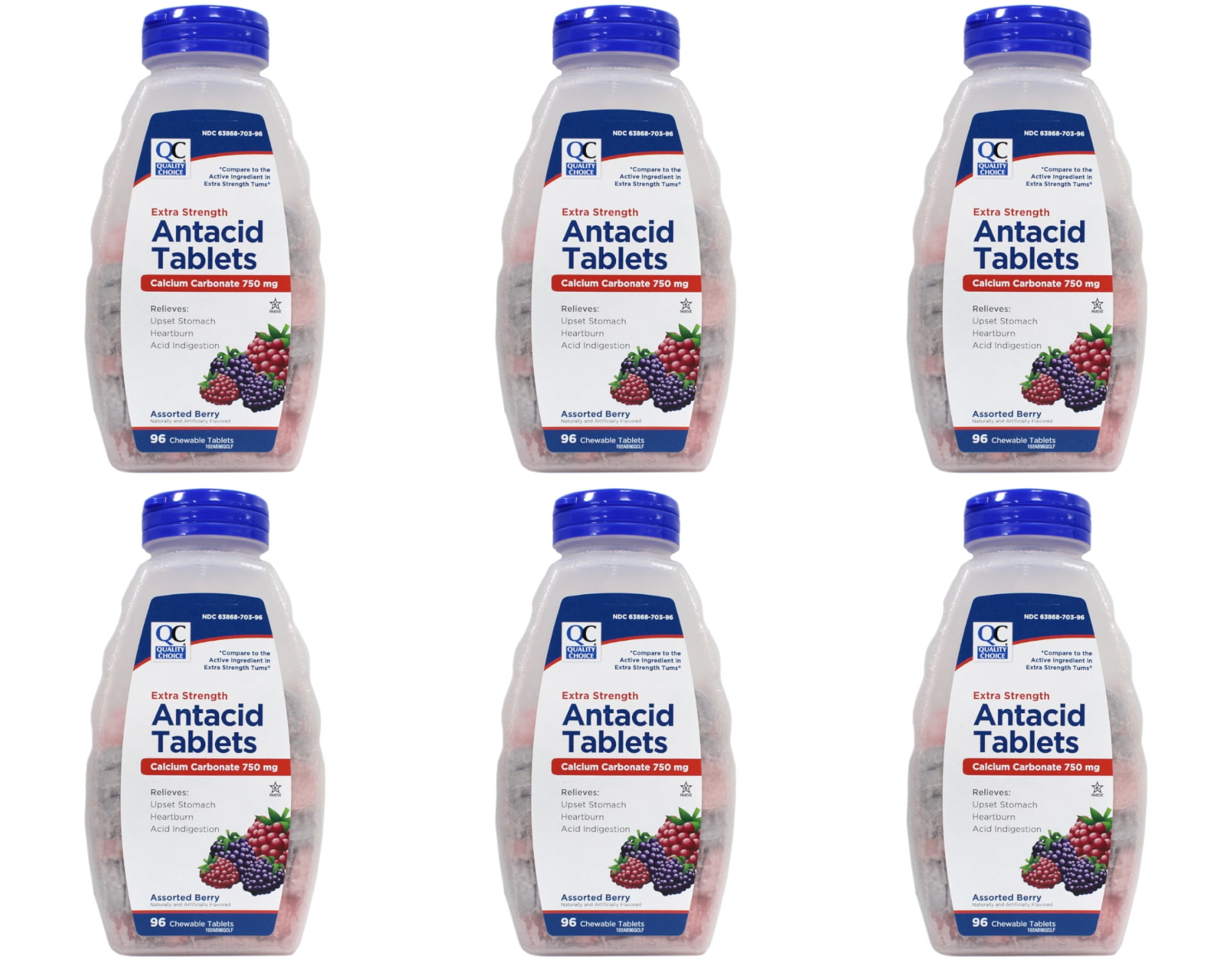 6 Pack Quality Choice Extra Strength Assorted Berries Antacid Chewable 96 Each