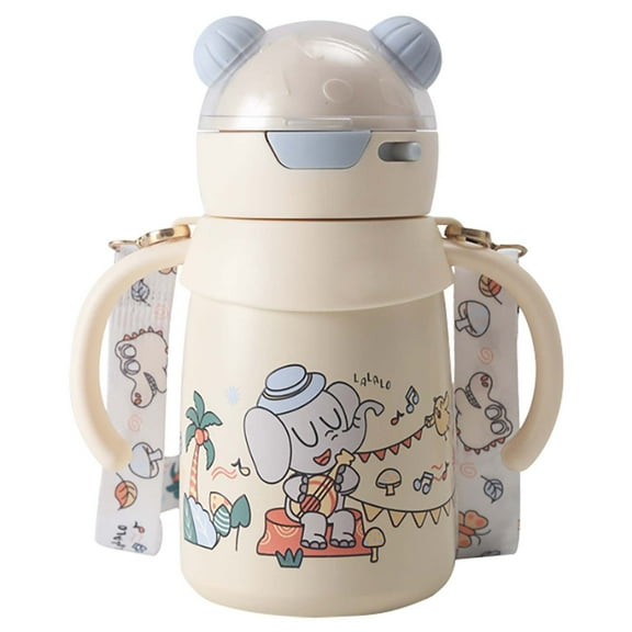 Dienrx Beige Insulated Stainless Steel Sippy Cup - Leak-Proof Toddler Tumbler with Handle | 316 Steel, Soft Straw for Youth, Daily Use, Outdoor, Parents, Caregivers