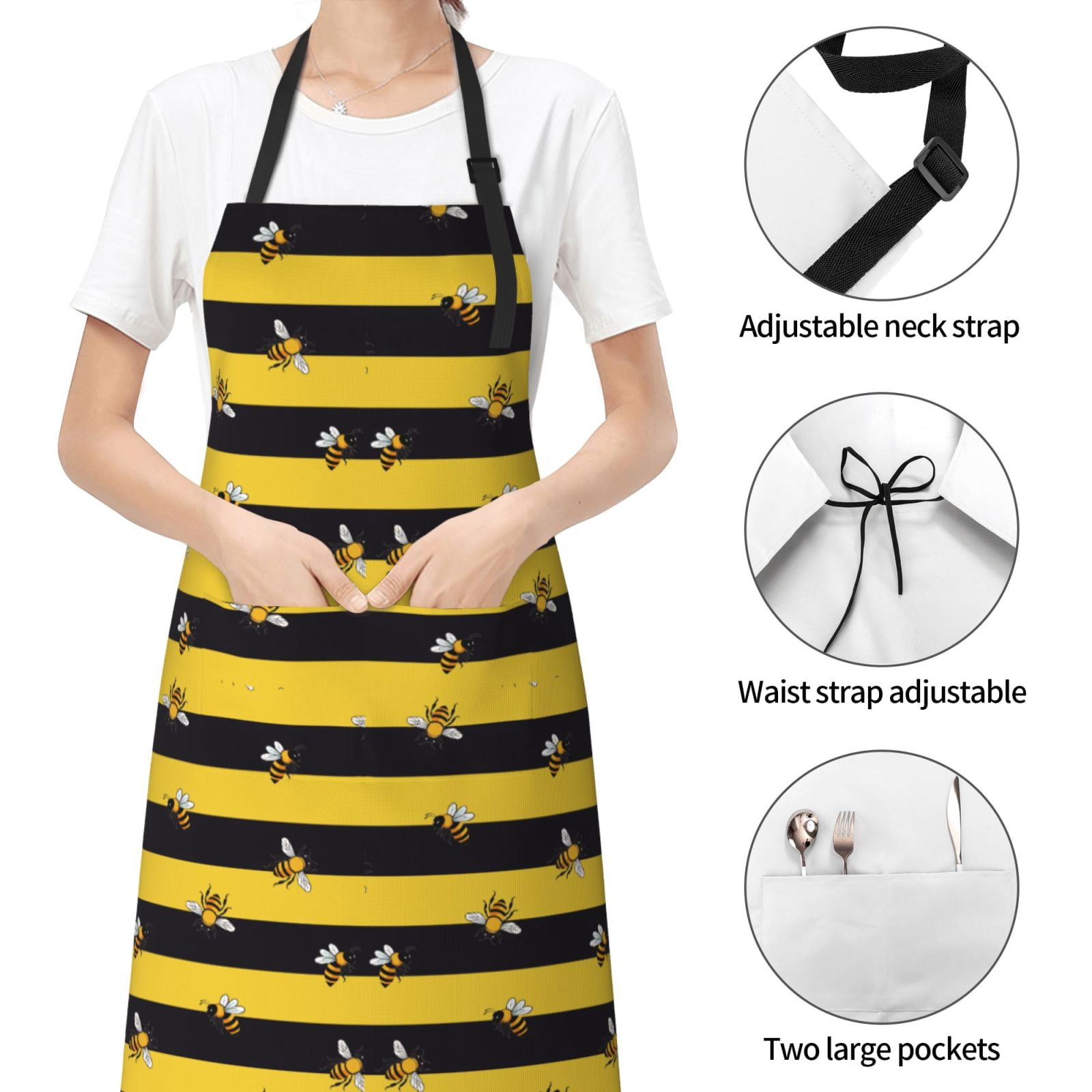 Kdxio Striped With Bees Apron with Pockets Adjustable Kitchen Aprons for Men Women Waterproof Aprons for Cooking,Drawing,Crafting, Baking Household Cleaning