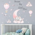 thumbnail image 3 of Pegatinas de pared de elefante, globo aerostático rosa, luna, estrellas grises, pegatinas de pared para guardería, sala de estar, dormitorio, decoración del hogar, 3 of 5