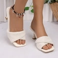 thumbnail image 2 of Abomasnow Square Toe Heeled Sandals Open Toe Heels Mules Sandals Slip on Pleated Heels Wedding Bridal Party Dress Shoes, 2 of 9