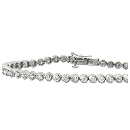 - 10K White Gold Bezel Set Genuine Diamond Bracelet 1.0ct 3mm