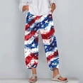 thumbnail image 3 of SELONE Womens Casual Capri Cargo Pants 4th of July Elastic Waist Wide Leg Capris Summer Pants Loose Star Stripe Outwear, 3 of 5