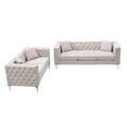 thumbnail image 2 of Holaki 2 Piece Modern Velvet Living Room Set, 5-Seat Sofa and Loveseat with Jeweled Button Tufted Copper Nails Square Arms, Beige, 2 of 8
