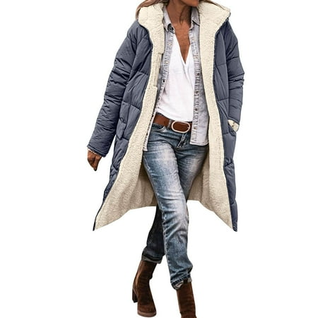 ZHOUCHANKIDS Women s Reversible Jacket Fashion Casual Zip Up Hooded Outerwear Winter Warm Teddy Coat With Pockets Grey S