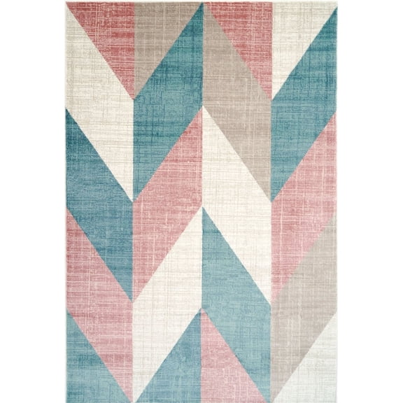 Ladole Rugs Inspiration Collection Vintage Chevron Machine Made Geometric Pattern Area Rug Carpet in Multicolor, 5x8 (5'3" x 7'6", 160cm x 230cm)