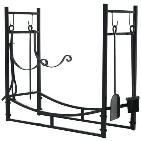 Outsunny Firewood Log Rack Holder With Fireplace Tools Indoor