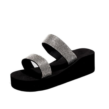 

Women s Platform Wedge Sandals Open Toe Rhinestone Slides Shoes with Arch Support Womens Summer Casual Slip-On Beach Sandals
