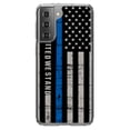 thumbnail image 1 of DistinctInk Clear Shockproof Hybrid Case for Galaxy S21 5G (6.2" Screen) - TPU Bumper, Acrylic Back, Tempered Glass Screen Protector - Thin Blue Line US Flag "United We Stand" First Responders, 1 of 2