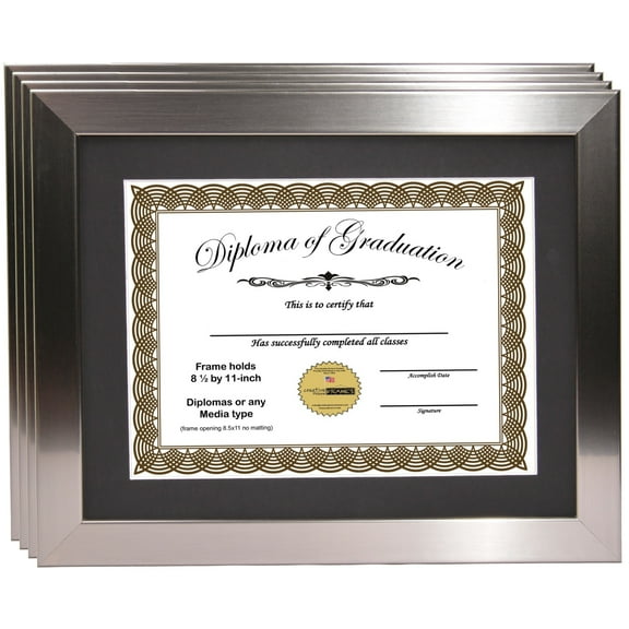 CreativePF [11x14ss] Stainless Steel Finish Diploma Frame with 11x14-inch White Mat to Hold 8.5 by 11-inch Graduation Documents w/ Stand and Wall Hanger
