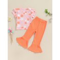 thumbnail image 4 of Bagilaanoe 2pcs Toddler Baby Girl Pants Set Flower Short Sleeve T-shirt Tops + Flare Trousers 6M 12M 18M 24M 3T 4T Kids Casual Clothes, 4 of 7