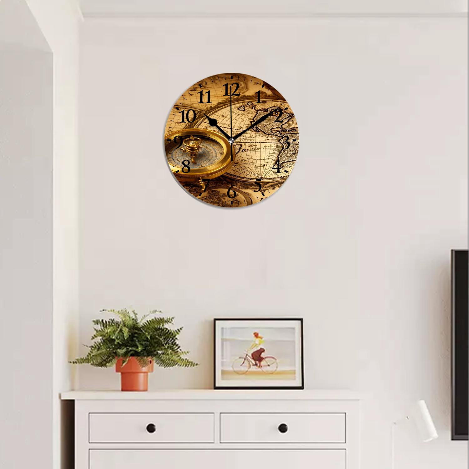 12 Inch Wall Clock Battery Operated Silent Clock Decorative for Office, Kitchen, Outdoor, Living Room，Accurate Map Lovely Design